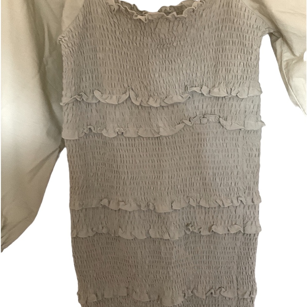 Topshop shirred bodycon dress with balloon sleeves, light green - Picture 4 of 8